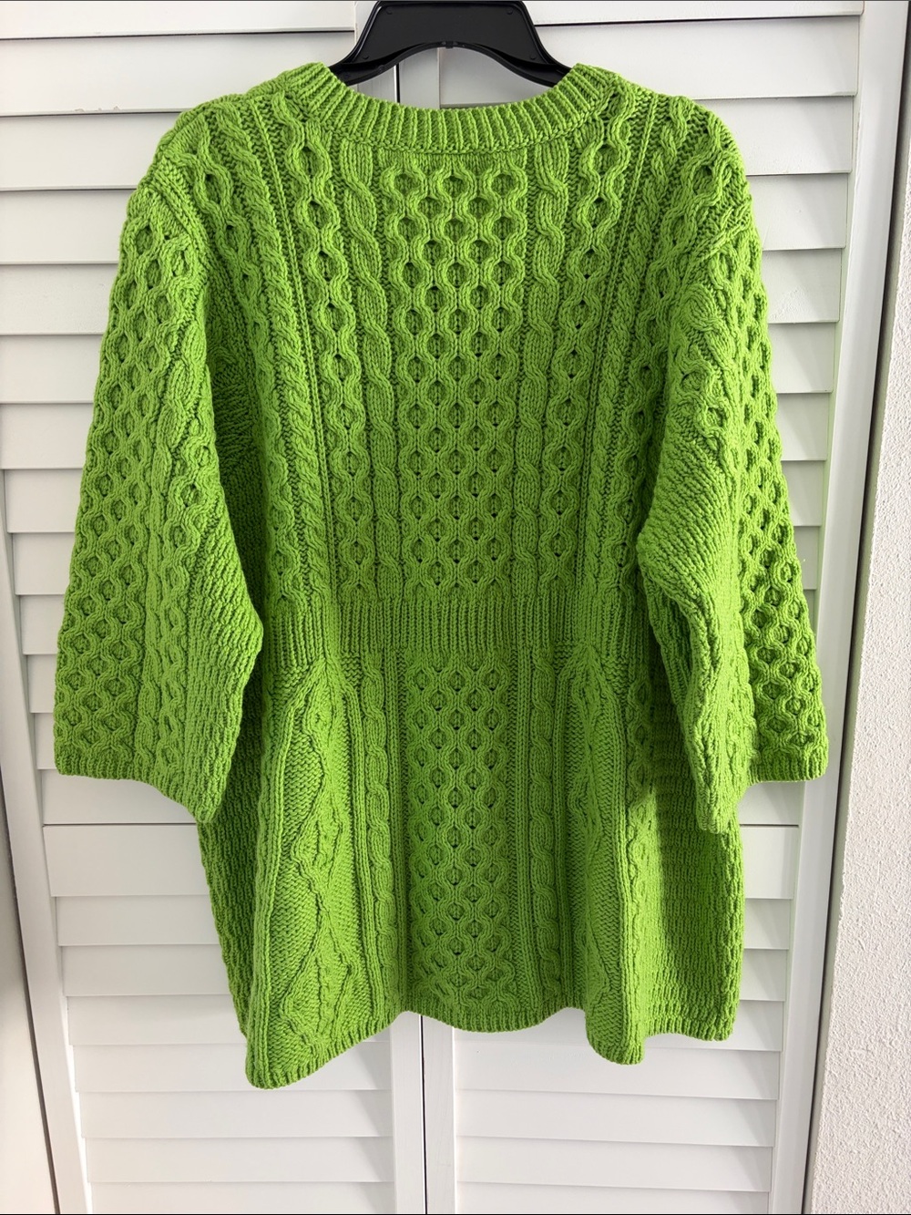 Merino Wool Cardigan Sweater XXL Plus Green Made Ireland Cable Knit Cottagecore - Picture 2 of 9
